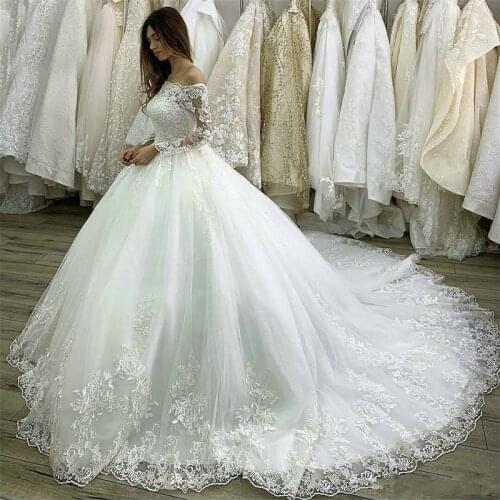 Princess Wedding Dresses 2020 Lace Applique Bridal Gowns Custom Made Ball Gown Long Sleeve Off The Shoulder vestido de novia