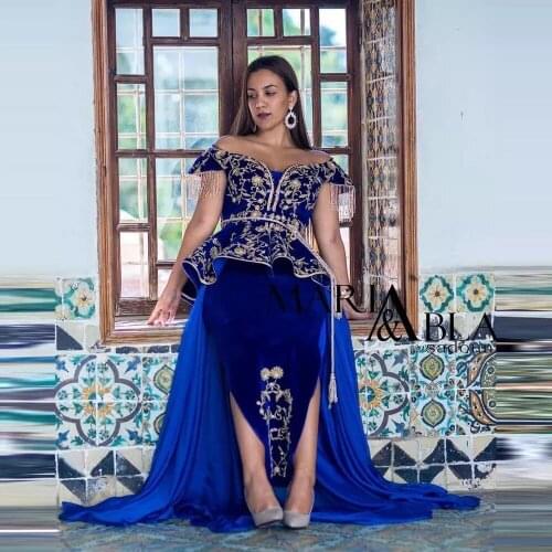 Royal Blue Black Moroccan Kaftan Caftan Muslim Evening Dresses Sheath V-neck Applique Dubai Arabic Turkey Abaya Islamic Gown