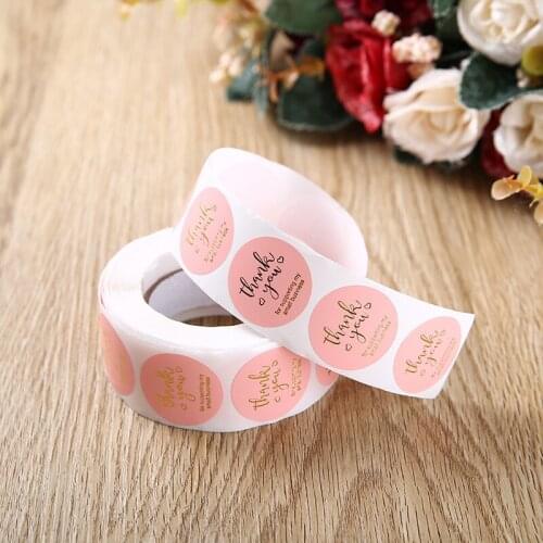 1roll 500pcs Pink Gilding Thank You Stickers Labels Boxes Parcel Envelope Seal Labels Gift Decorations Labels