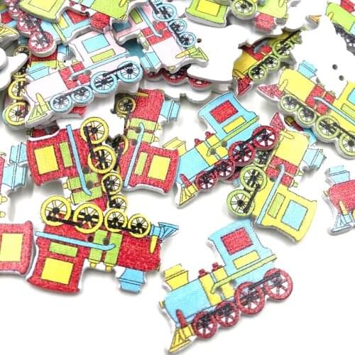 Mix color Train Wooden Buttons Fit Sewing Scrapbooking decoration 32mm WB437