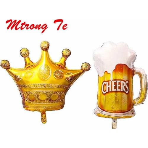 10pcs Large Size Princess Crown Beer Cheers Mug Helium Foil Balloons Gold Ballons Birthday Party Decorations Kids Toy Supplies