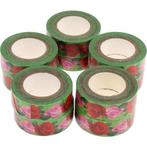 Pack Of 10 Washi Masking Tape Decorative Tape with Red Rose Flower Pattern