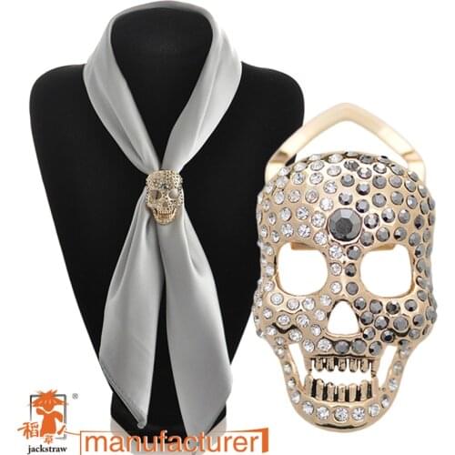 2018 Jewelry silk scarf buckle sparkling rhinestone skull brooch corsage sweater cape pin female women dress