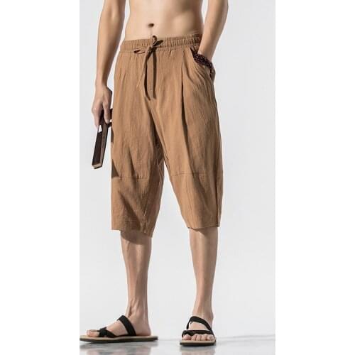 2021 new casual shorts man cotton solid harem mens summer shorts knee-length short pants for men