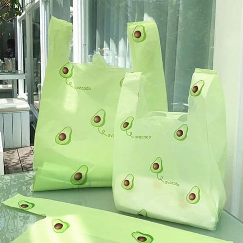 50Pcs/Pack Avocado Style Plastic Bag with Handle Translucent Fruits Packaging Bags Take Away Tote Bag Supermarket Shopping Bags