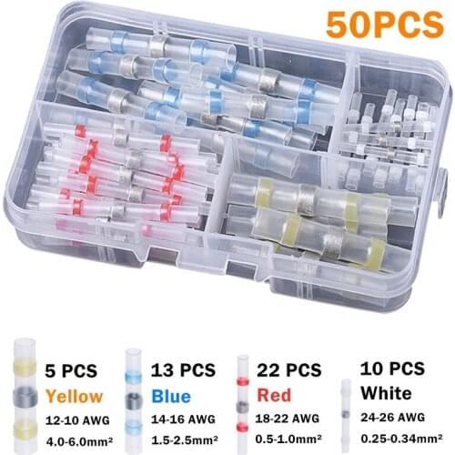 50X Assortment Waterproof Seal Heat Shrink Insulated Soldering Butt Terminals Set Solder Electric Wire Connectors Terminal Kit