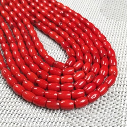 Natural Stone Elliptical Red Coral Beads Loose Spacer Beads For Jewelry Making DIY Bracelet Earrings Accessories 15'' Strands