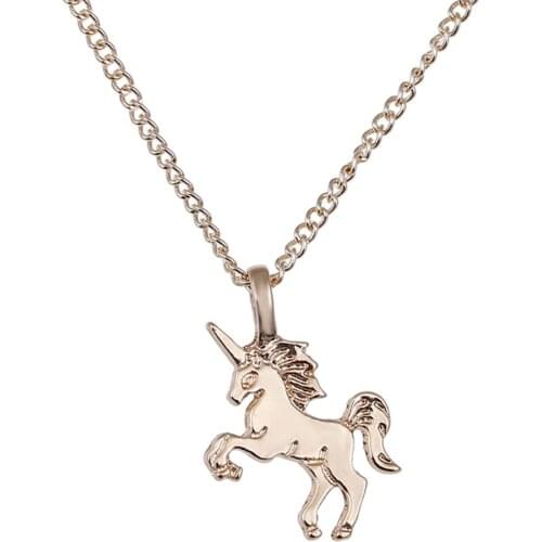 IF YOU Fashion Gold Unicorn Multi-Shape Chain Necklace For Women Senior Birthday Anniversary Gift Pendant Necklace Jewerly
