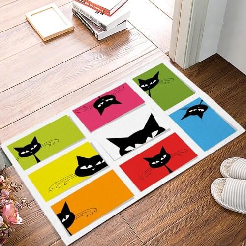 Cat Black Funny Color Block Family Doormat Kitchen Living Room Floor Rug Bathroom Non-slip Foot Mat Entrance Hall Welcome Carpet