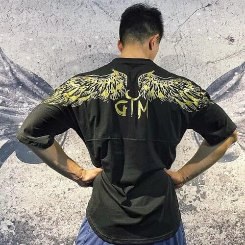 Men Tshirt Fashion Casual Street Wear Loose Gym Workout Half Sleeve Drop Shoulder Shirts for Men