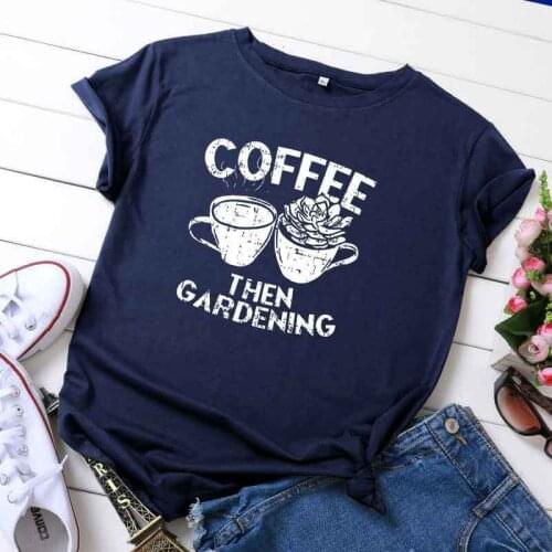 Plus Size S-5XL 100%Cotton T-Shirt New Coffee Plant Print TShirt Women T Shirt Female O Neck Short Sleeve Tees Summer Pink Tops