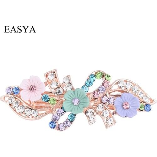 EASYA Hot New Colorful Enamel Crystal Flower Hair Clips Hair Accessories Jewelry For Women Girls Best Hairpins Gift For Friends