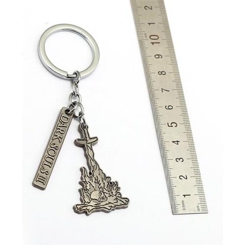 Hot game Dark soul 3 Keychains bonfire shape two pendant llaveros metal Key holder for men gift souvenir chaveiro