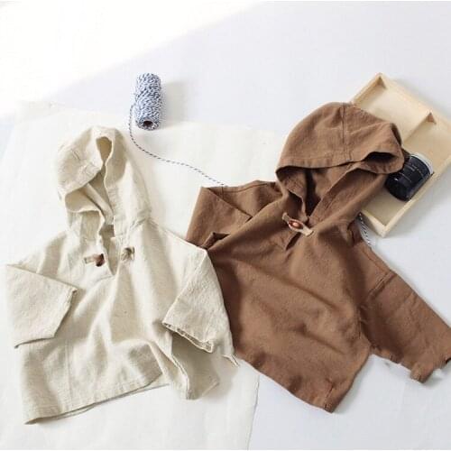 Fashion Vintage Style Children Boys Long Sleeve Sweatshirt Hooded T Shirt Cotton Korean Baby Kids Girls Clothing Autumn Top