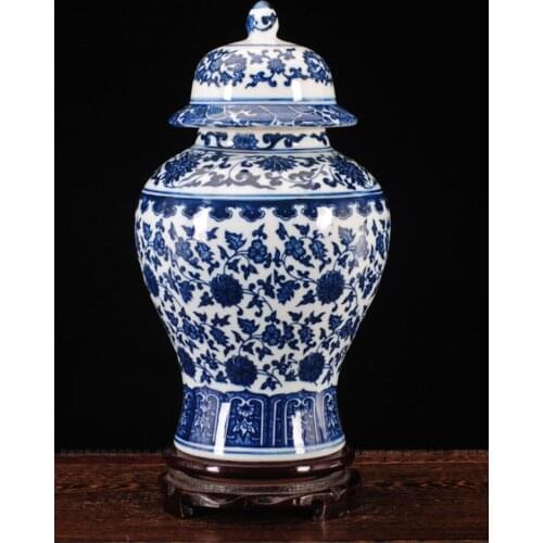 Jingdezhen ceramic jar antique ornament, blue and white TV cabinet general tankstorage tank handicraft decorative vase