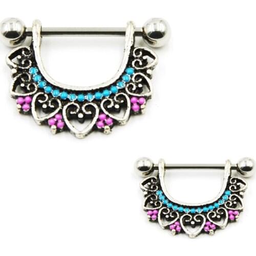 PAIR Stainless Steel Lotus Flower Nipple Sheild Piercing Nipple Barbell Rings Body Jewelry 14G