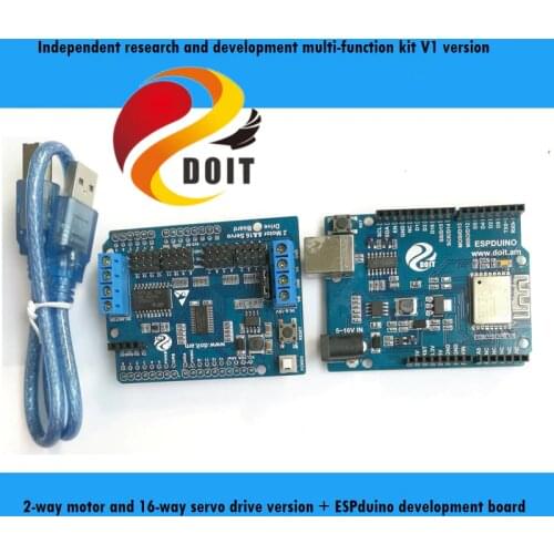 SZDOIT ESPduino Control Kit ESPduino Development Board + 2-Way Motor & 16-Way Servo Drive Board RC Robot Part For Arduino