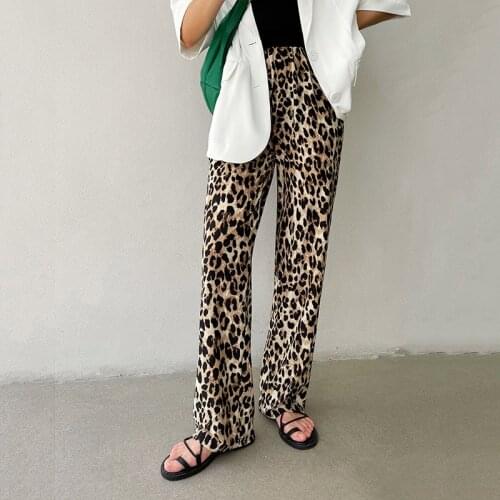 Korean Leopard Print Wide Leg Pants Women 2021 Summer High Waist Punk Style Thin Pants Plus Size Long Trousers pantalon femme