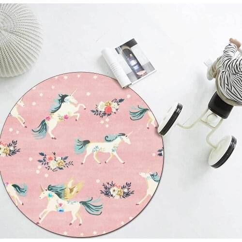Cartoon Unicorn 3D Print Round Rug Kids Bedroom Play Mat Soft Flannel Girl Room Play Area Living Rugs Carpets Baby For Game Room