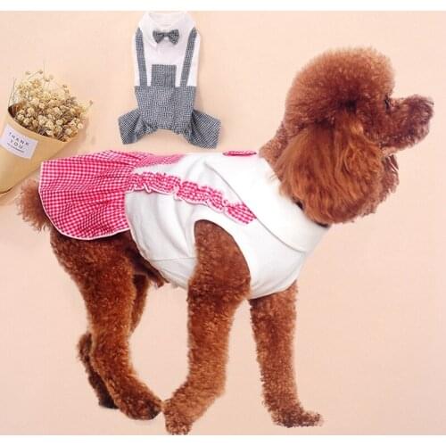 Pet Dog Summer England Couples Design Plaid Shirt Clothing forWeekend Party Birthday Wedding Daily wearing Festival Days