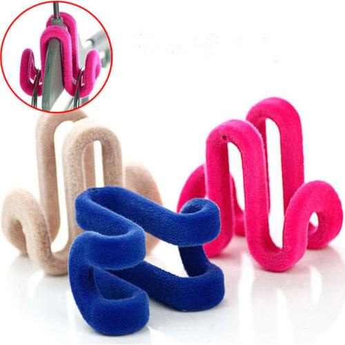 1PC Plastic Flocking Dual Hook Multifunctional Portable Hooks Clothes Bags Hangers Drying Racks Wardrobe Storage Rack