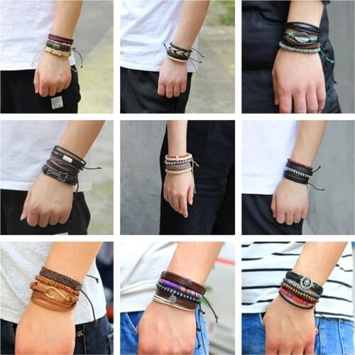 Charm Bracelet for Women Men Multilayer Leather Bangle evil eye Braided Multi-Layer Wrap Trendy Bracelet Armband pulsera Jewelry