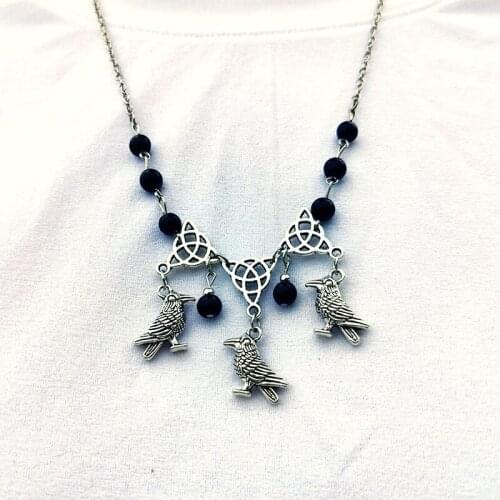 Trendy Gothic Witchcraft Pendant Necklace Pentagram Bird Skull Chain Pagan Goth Retro Fashion Jewelry Halloween Gift VGN103