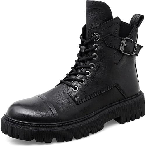 Men Leather Shoes High Top Fashion Military Boots Motorcycle Ankle Boots Couple Unisex Boots Motocross Boots Mens Boots Chelse