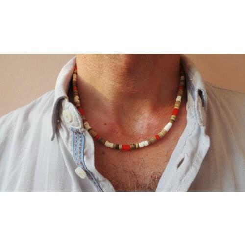 Mens beaded necklace Mens surfer necklace Surfer necklace Brown beaded necklace Mens coconut necklace