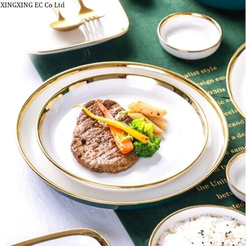 White Plate Set Western Plate Combination Household Creative Tableware Ceramic Steak Plate Nordic Style Steamed Fish Plate