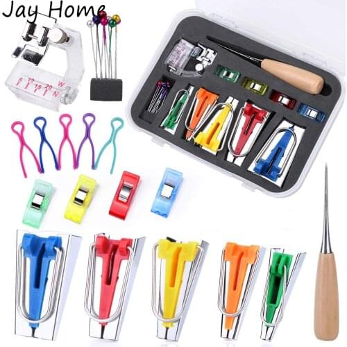 9PCS Bias Tape Maker Kit 6/9/12/18/25MM Bias Tape Makers with Sewing Awl & Binding Foot & Sewing Pins for Quilting Sewing Tools