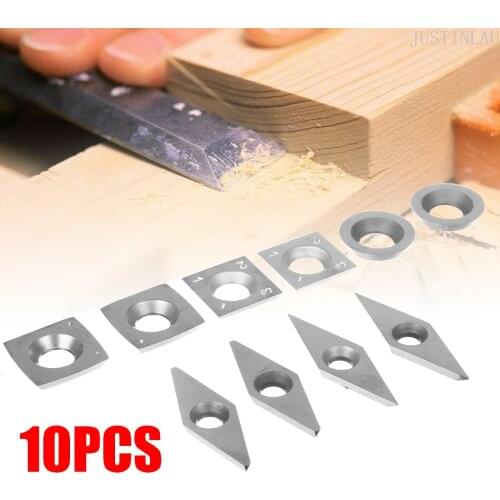 10Pcs Carbide Inserts Assorted Cutter Blades Set Diamond Square Round Wood Turning Working Lathe Tools Cutters