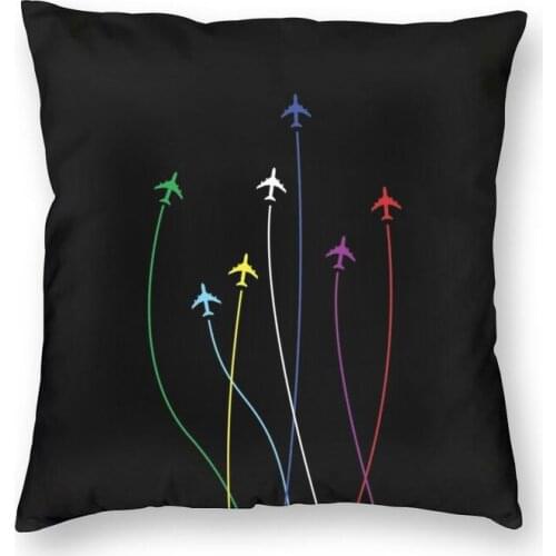 Rainbow Airplanes Flying On Eachother Cushion Cover 40x40 Home Decorative Print Fighter Pilot Throw Pillow Case for Living Room