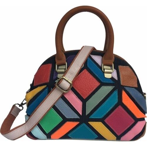 Newest Vintage Style Womens Shoulder Bag Handbag Messenger Bag Rhombus Color Matching Geometric Leather Diamond Female Bag