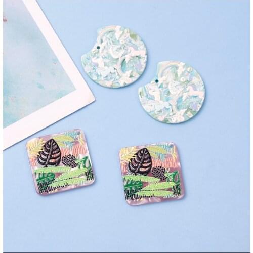 4pcs Acetic Acid Square Shape Charms Crescent Moon Round Earring Pendant DIY Jewelry Accessories