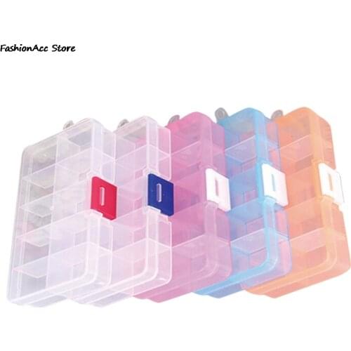 10 Cells Plastic Tool Box Case Jewelry Rings Craft Organizer Storage Beads Tiny Stuff Compartments Containers Makeup Box