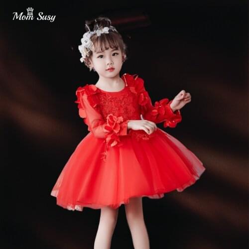 Girl Dresses Costume Clothes Flower Lace Party Birthday Ball Gown Baby Girls Toddler Children Vestido Long Sleeve 2020
