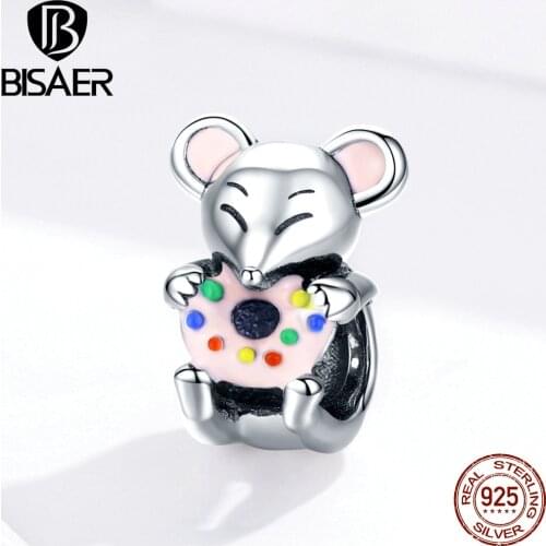 Animal Charms BISAER 925 Sterling Silver Little Mouse Rat Beads Charms fit Women Bracelets Silver 925 Original Jewelry ECC1318
