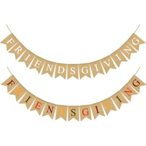 FRIENDS GIVING Hanging Pull Flower Linen Banner DIY Event Party Decoration Jute Burlap Swallowtail Flags Craft Supplies Confetti