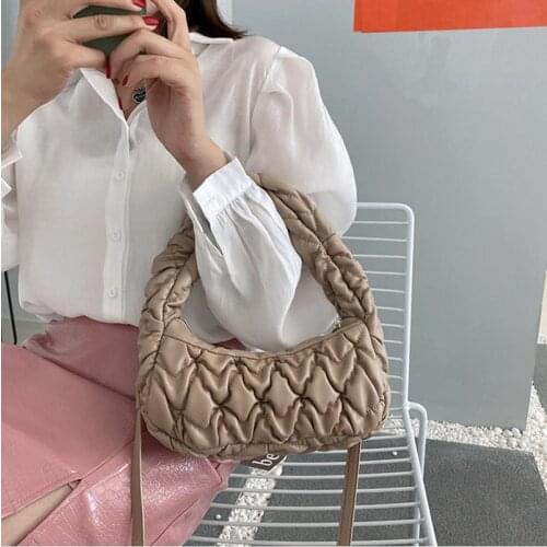 Casual PU Shoulder Bag for Women Underarm Bag Fashion Pleated Crossbody Bags Lady Designer Brand Messenger Bags 2021