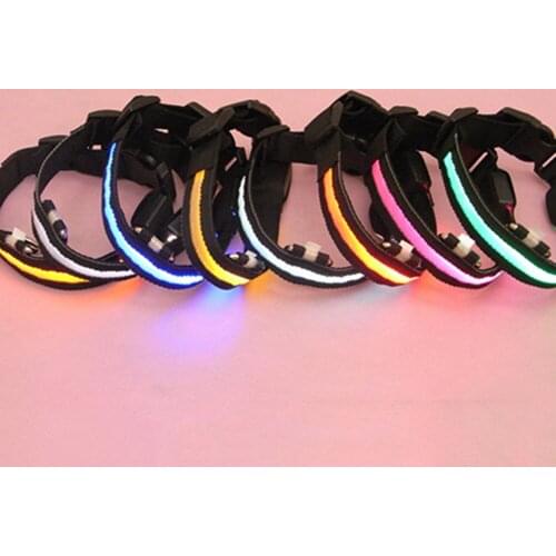 Pet Dog Puppy Nylon Glow in the Dark Collar LED Light Soft Adjustable Neck Strap