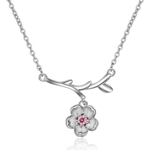 Romantic 925 sterling silver Cherry Blossom Flower Necklaces Pendants for Women High Quality Fashion Statement Jewelry
