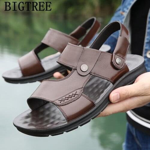 Casual Men Sandals Comfortable Mens Shoes Genuine Leather Italian Beach Sandals Fashion Open Shoes Men Outdoor Sandals Сандали