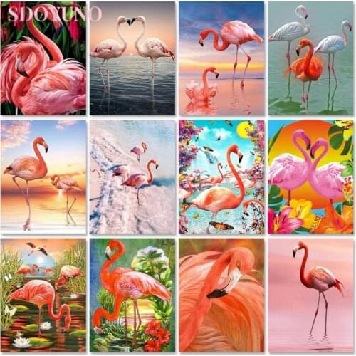 SDOYUNO Flamingos DIY Paint By Number Canvas Painting Kits Animal Wall Pictures Coloring By Numbers For Living Room Gift Art