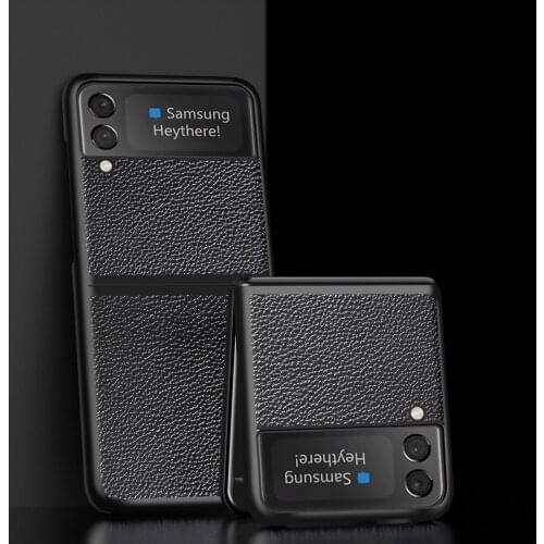 2021 Litchi Leather Folding Case for Samsung Galaxy Z Flip 3 5G Flip3 Fold3 Fold2 Fold 3 2 Anti-Slip Cell Phone Cover Funda
