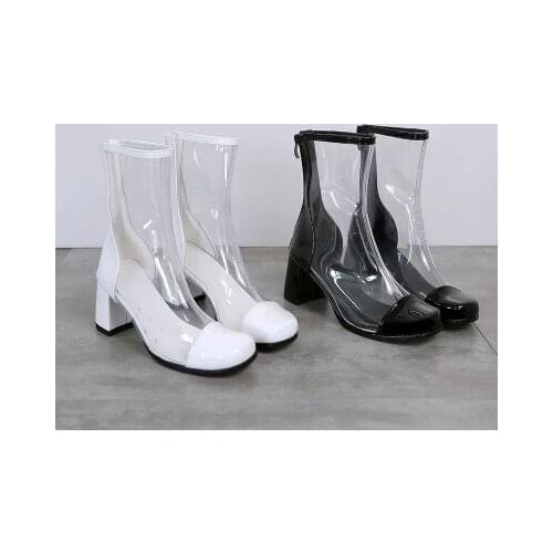 Stylish sexy cavalier ankle boots with clear heels and black ankle boots