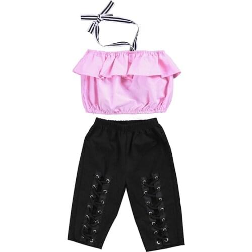 Stylish childrens clothes set Toddler Kids Girls pink sleeveless Halter Tops Elastic Pants 2Pcs Outfits Set kid girl clothing