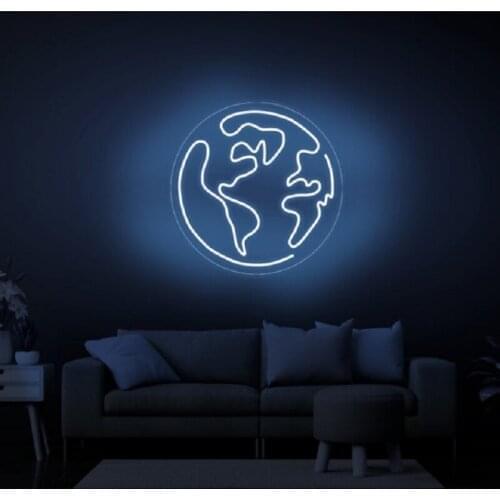 Custom Earth World Led Flex Transparent Acrylic Neon Sign Light Decoration Indoor Wall Hanging for Home Kids Room Bedroom Decor