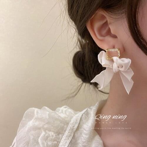 Temperament Black/White Bowknot Lace Earrings For Women Jewelry For Party Date Dance Wedding Beauty Gift