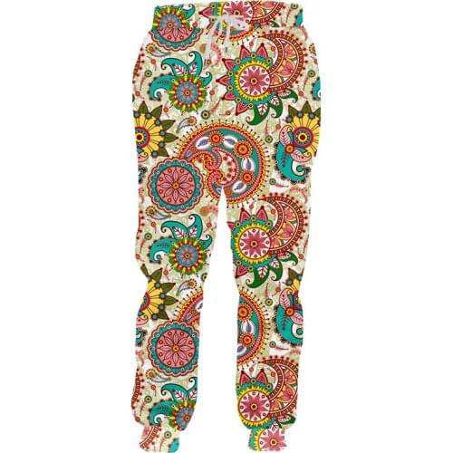 UJWI Fashion Men Casual Full Length Pants Harajuku 3D Cashew Flower Colorful Printed Joggers Street Style Sweatpants Custom 5XL